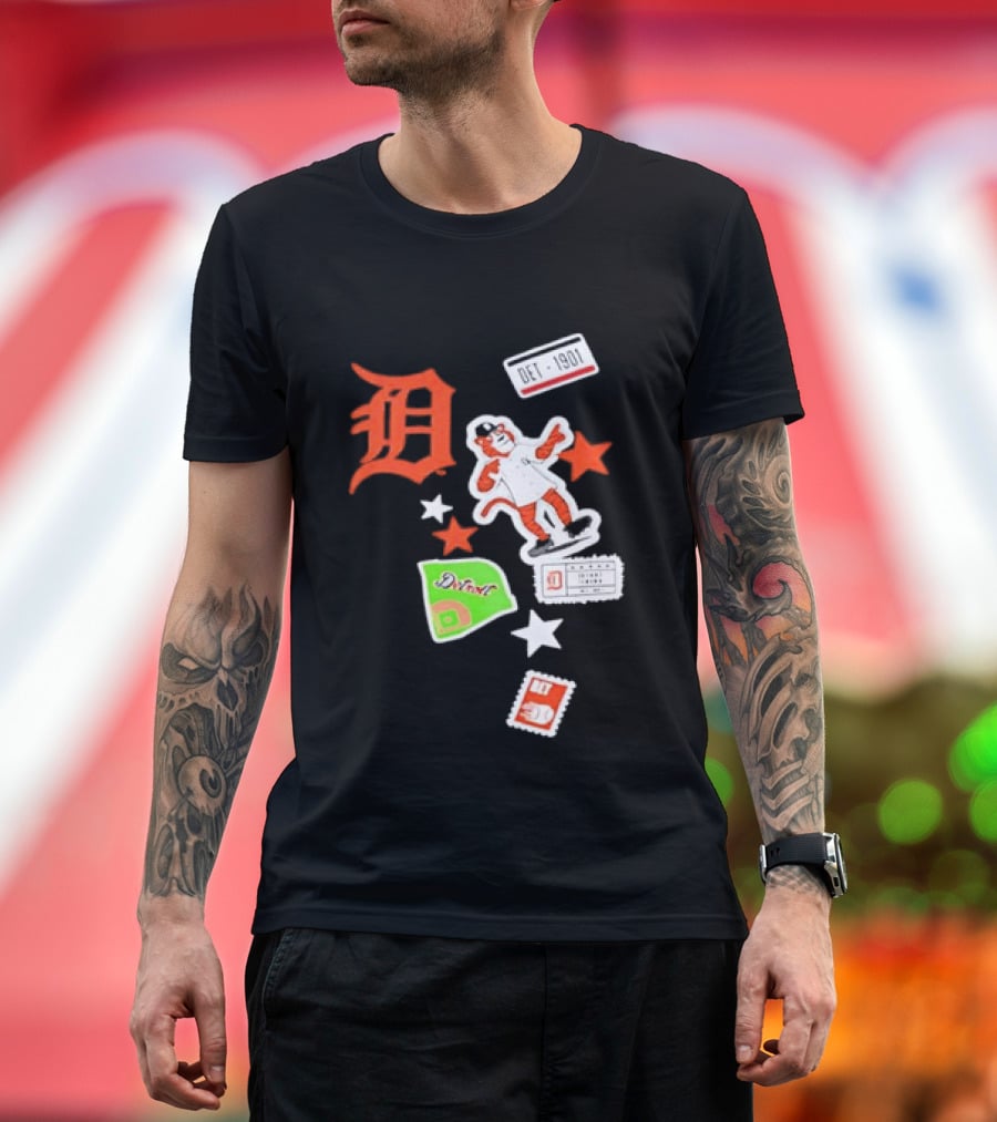 Detroit Tigers New Era Navy City Patch Stars Vintage Baseball Tiger T-Shirt