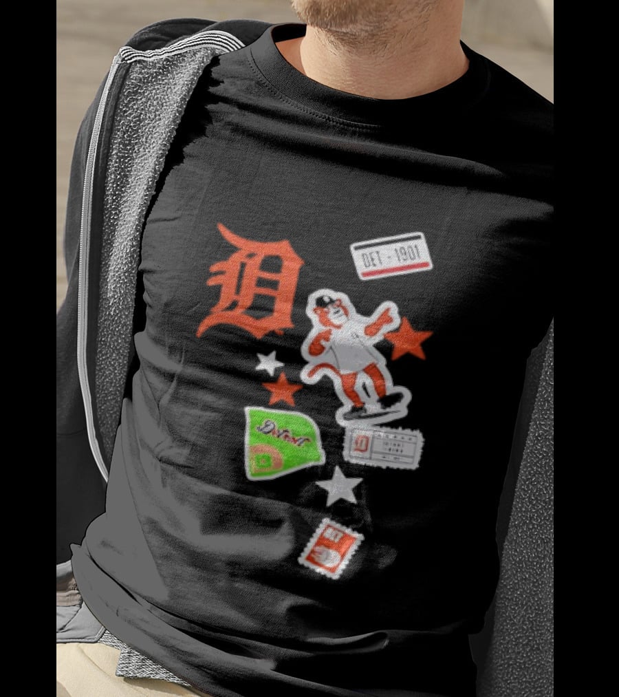 Detroit Tigers New Era Navy City Patch Stars Vintage Baseball Tiger T-Shirt