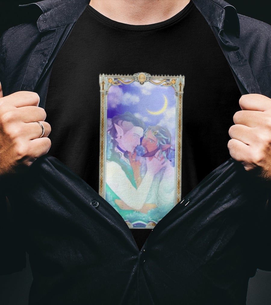 Fantasy Elf Couple 2026 Pride Moon Constellation Floral Romance T-Shirt