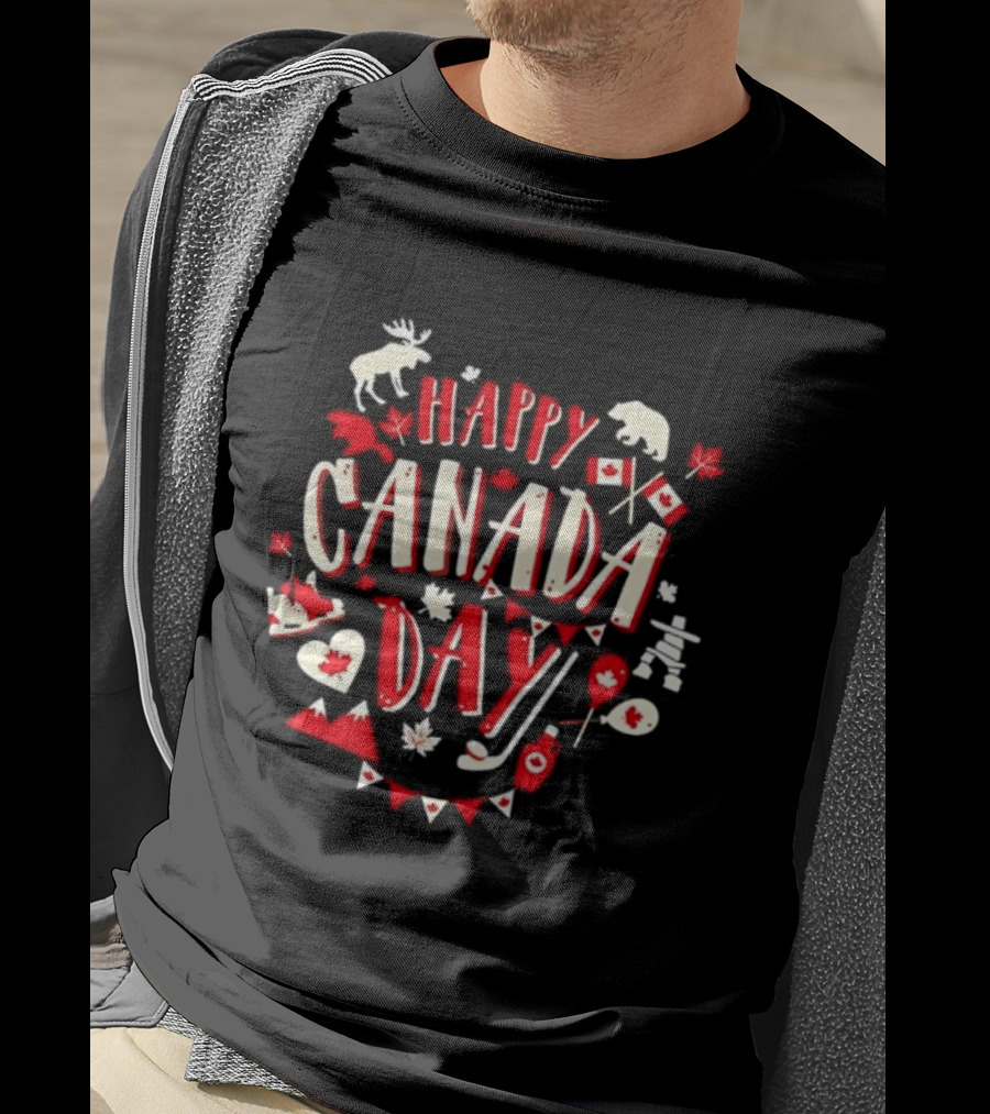 Happy Canada Day Moose Maple Leaf Flag Celebration T-Shirt