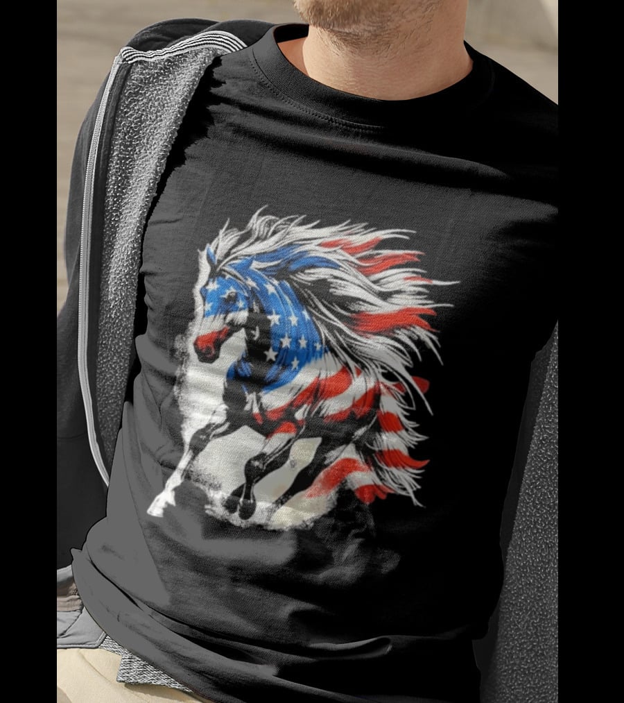 Patriotic Gallop Horse American Flag 4th Of July USA 2026 T-Shirt