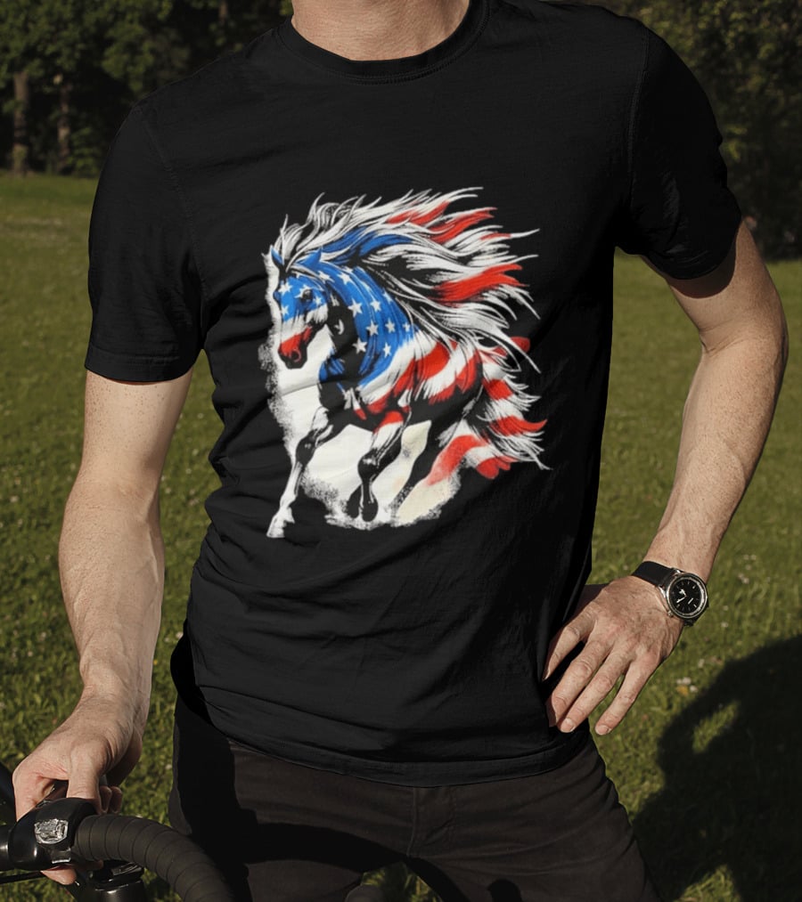 Patriotic Gallop Horse American Flag 4th Of July USA 2026 T-Shirt