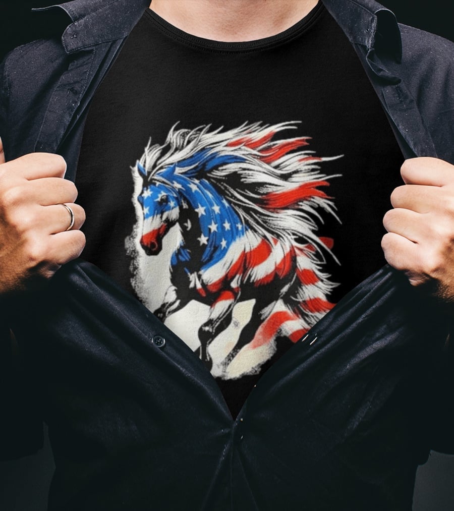 Patriotic Gallop Horse American Flag 4th Of July USA 2026 T-Shirt