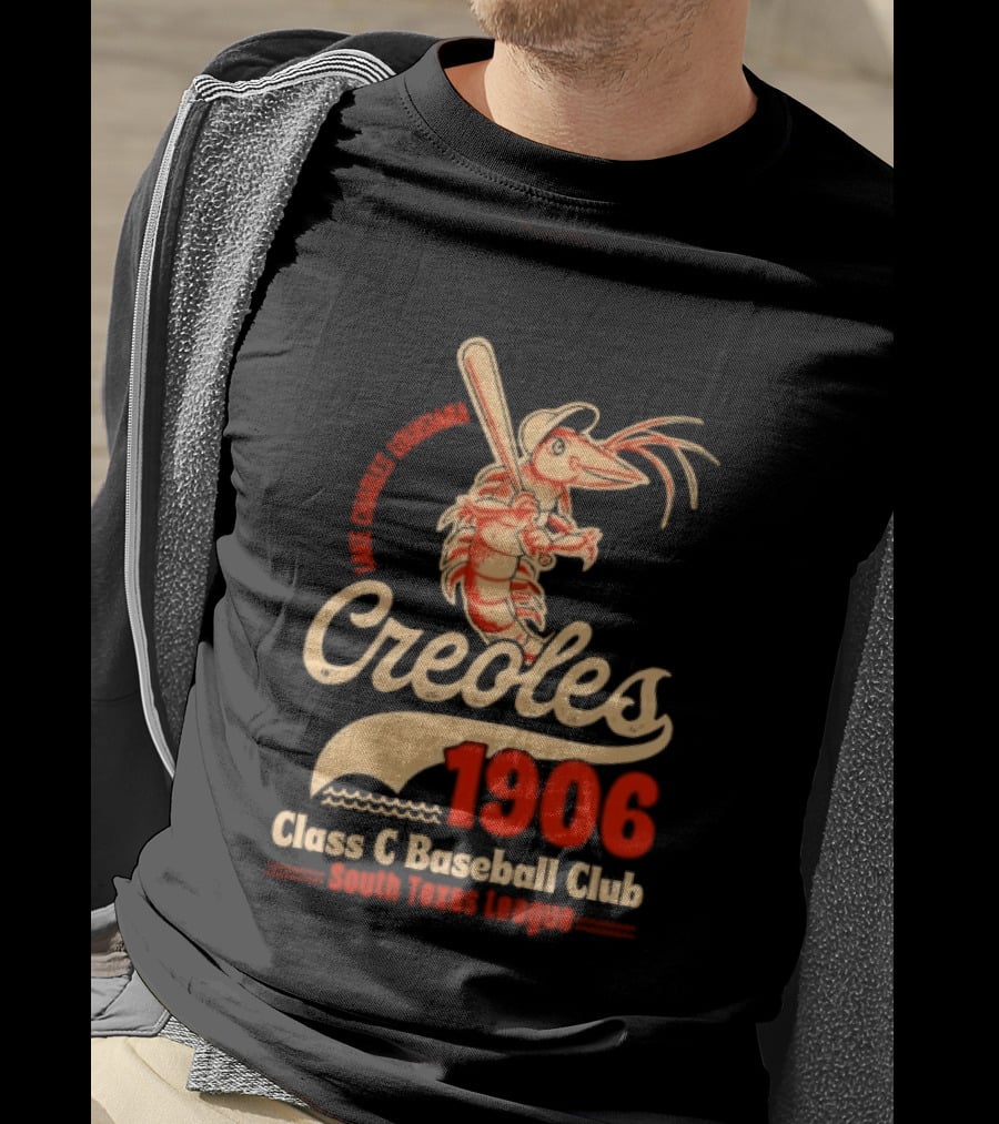 Lake Charles Louisiana Creoles 1906 Class C Baseball Club South Texas League Crawfish Baseball Bat T-Shirt