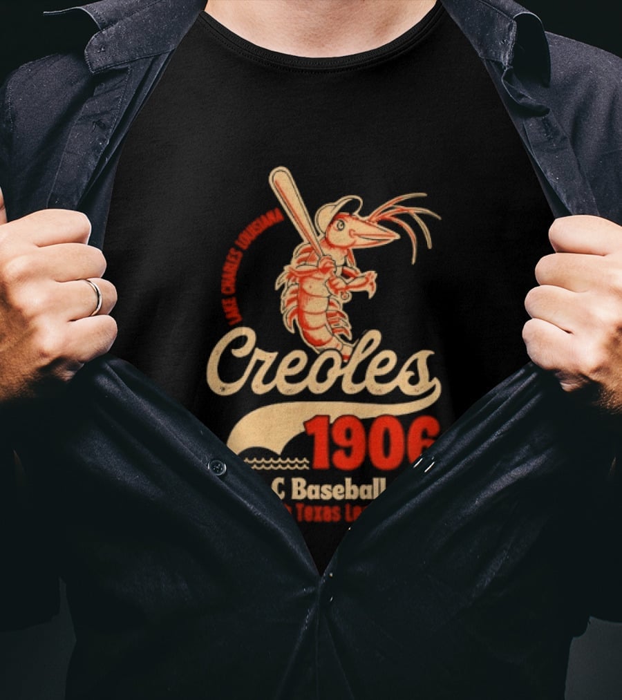 Lake Charles Louisiana Creoles 1906 Class C Baseball Club South Texas League Crawfish Baseball Bat T-Shirt