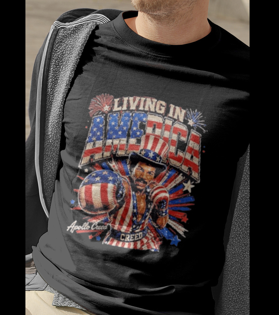 Living In America Apollo Creed 4th Of July Patriotic Boxing Event T-Shirt
