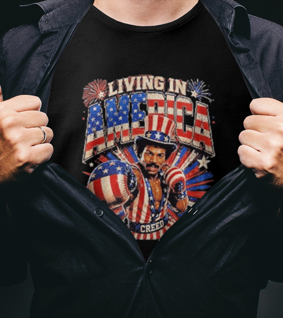 Living In America Apollo Creed 4th Of July Patriotic Boxing Event T-Shirt