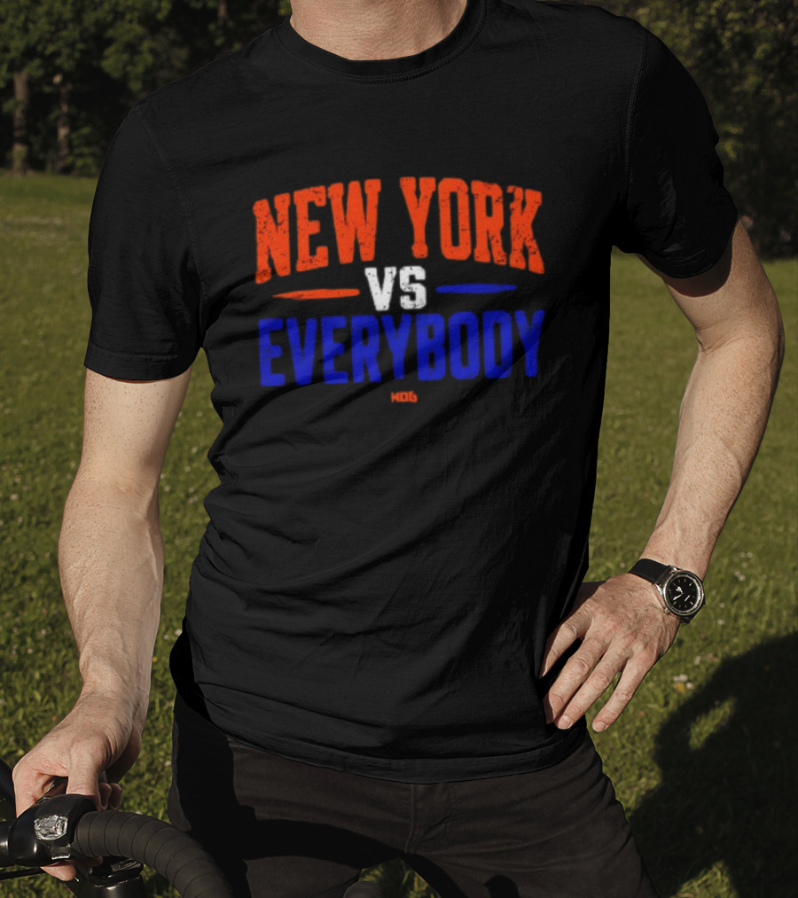 New York Vs Everybody Bold Red White Blue Distressed T-Shirt