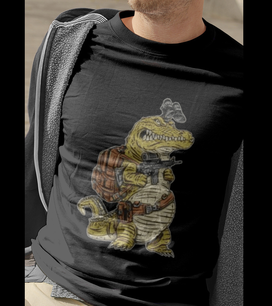 Tactical Alligator With Firearm And Backpack T-Shirt