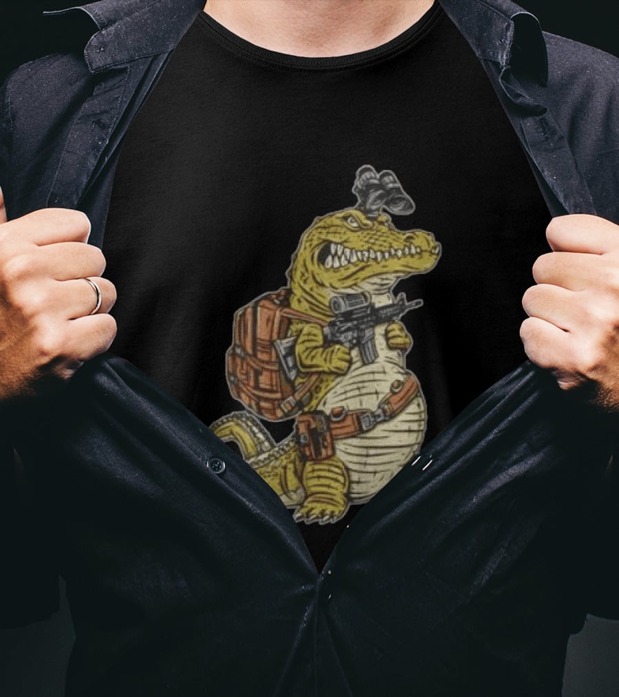 Tactical Alligator With Firearm And Backpack T-Shirt