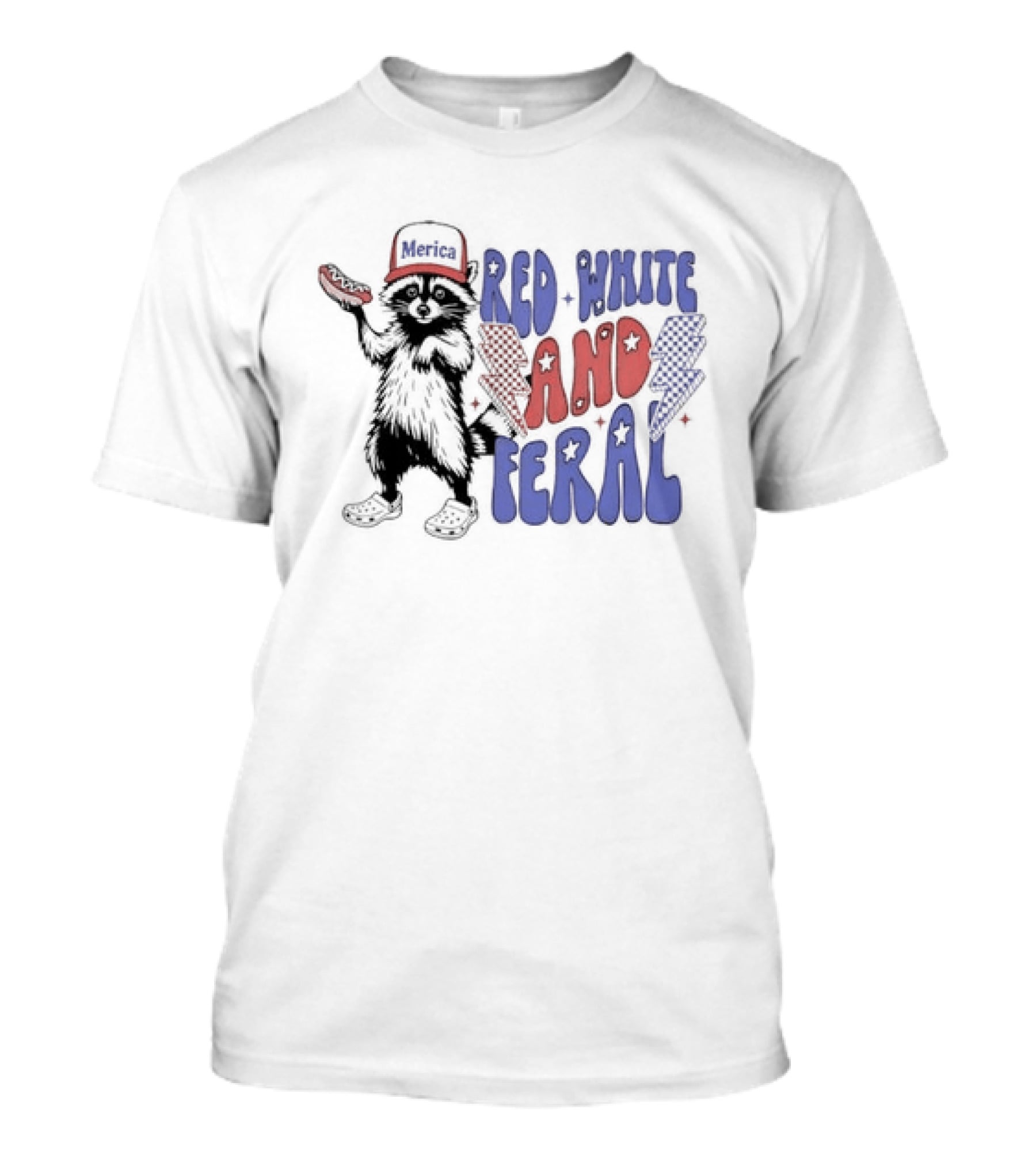 Raccoon Red White And Feral Hot Dog 4th Of July Merica Independence Day T-Shirt