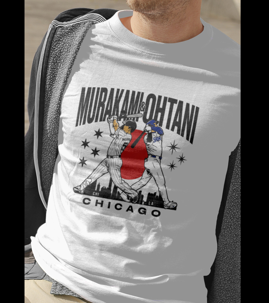 Murakami Ohtani Chicago LA Baseball Rivalry Japan Red Sun Skyline T-Shirt