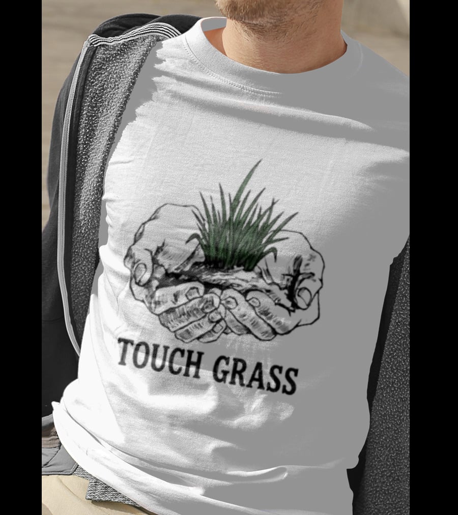 Touch Grass Hands Holding Earth And Soil Meme T-Shirt