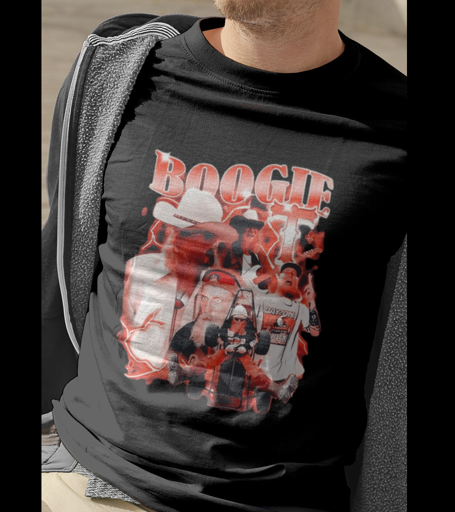 Boogie Get Faced Cowboy Hat Guitar Racing Collage T-Shirt