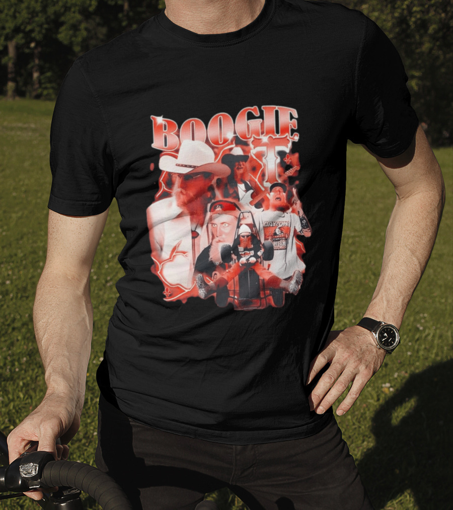 Boogie Get Faced Cowboy Hat Guitar Racing Collage T-Shirt