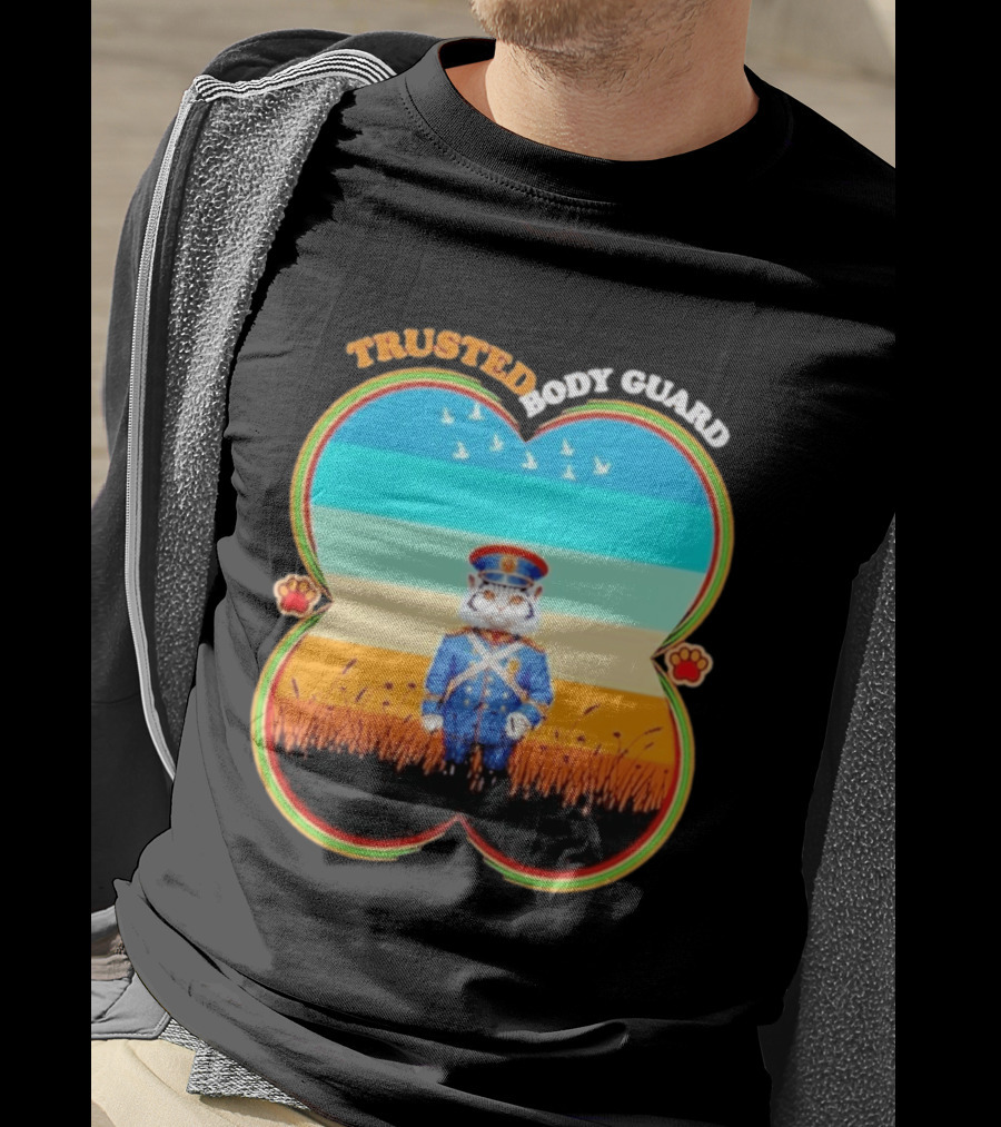 Trusted Body Guard Cat In Uniform With Sunset And Bird T-Shirt