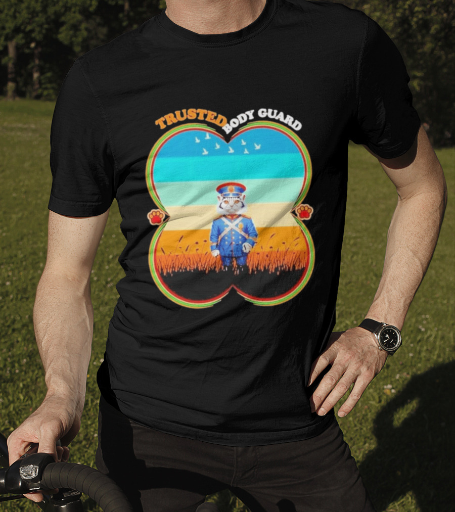 Trusted Body Guard Cat In Uniform With Sunset And Bird T-Shirt