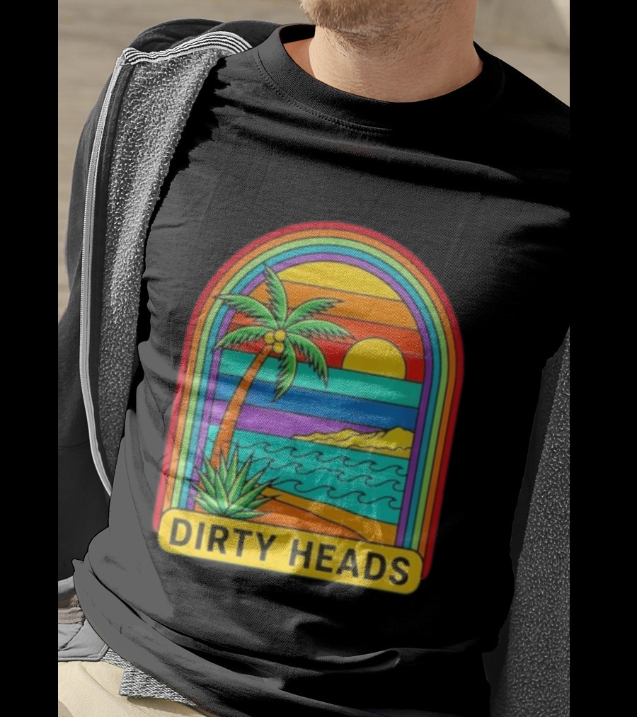 Dirty Heads Vibrant Sunset Beach Scene With Palm Tree And Waves T-Shirt
