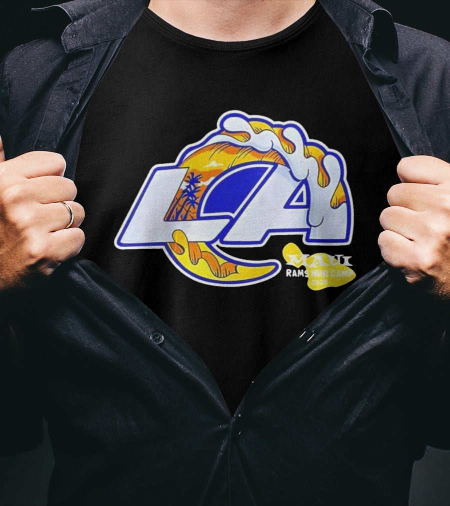 Los Angeles Rams Maui 2026 Minicamp Wave Logo Palm Trees Sun Island T-Shirt