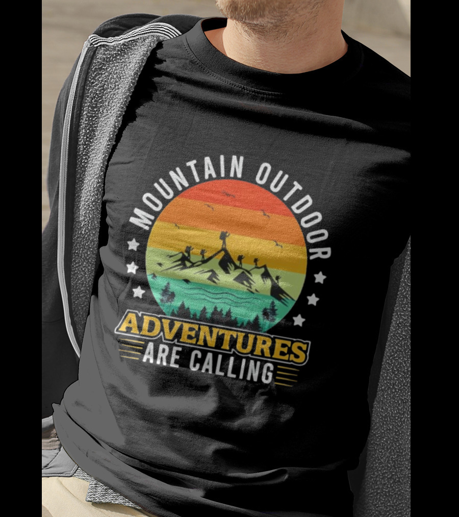 Mountain Outdoor Adventures Are Calling Vintage Sunset Hiking T-Shirt