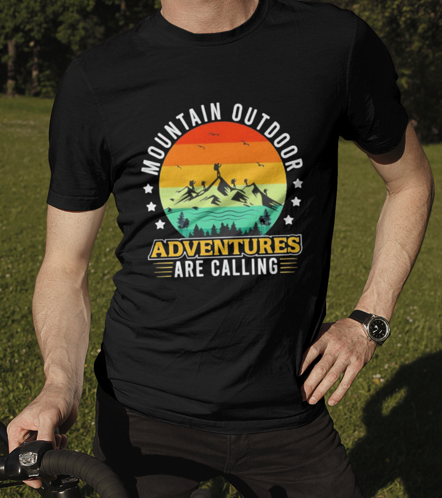 Mountain Outdoor Adventures Are Calling Vintage Sunset Hiking T-Shirt