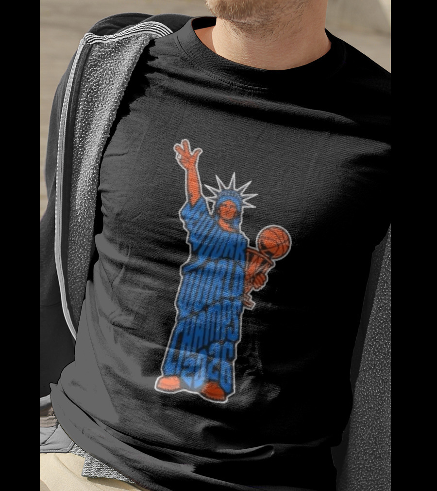 New York Knicks Statue Of Liberty World Champs 2026 Trophy T-Shirt