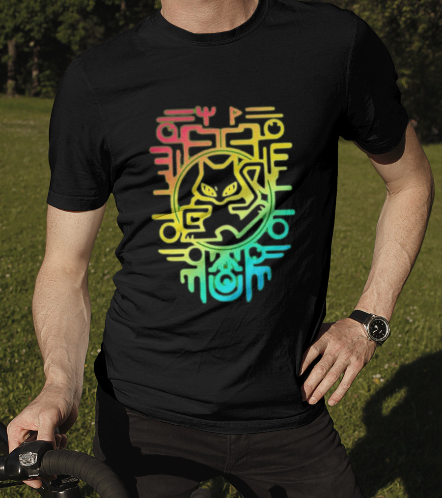 Og Ancient Mew And Mewtwo Pokemon Holographic Hieroglyphic T-Shirt