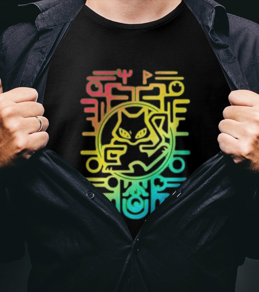 Og Ancient Mew And Mewtwo Pokemon Holographic Hieroglyphic T-Shirt