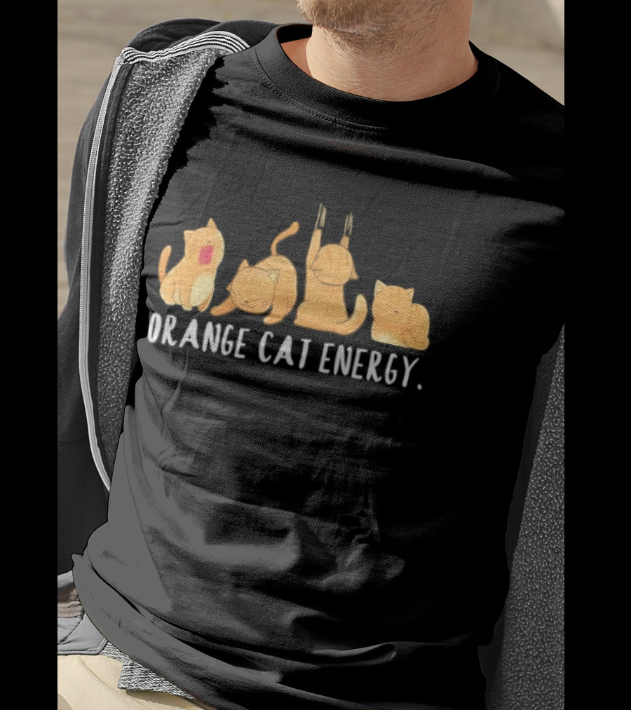 Orange Cat Energy Playful Whimsical Feline Vibes T-Shirt