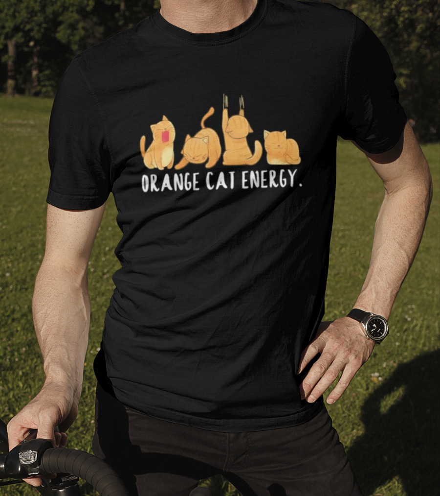 Orange Cat Energy Playful Whimsical Feline Vibes T-Shirt