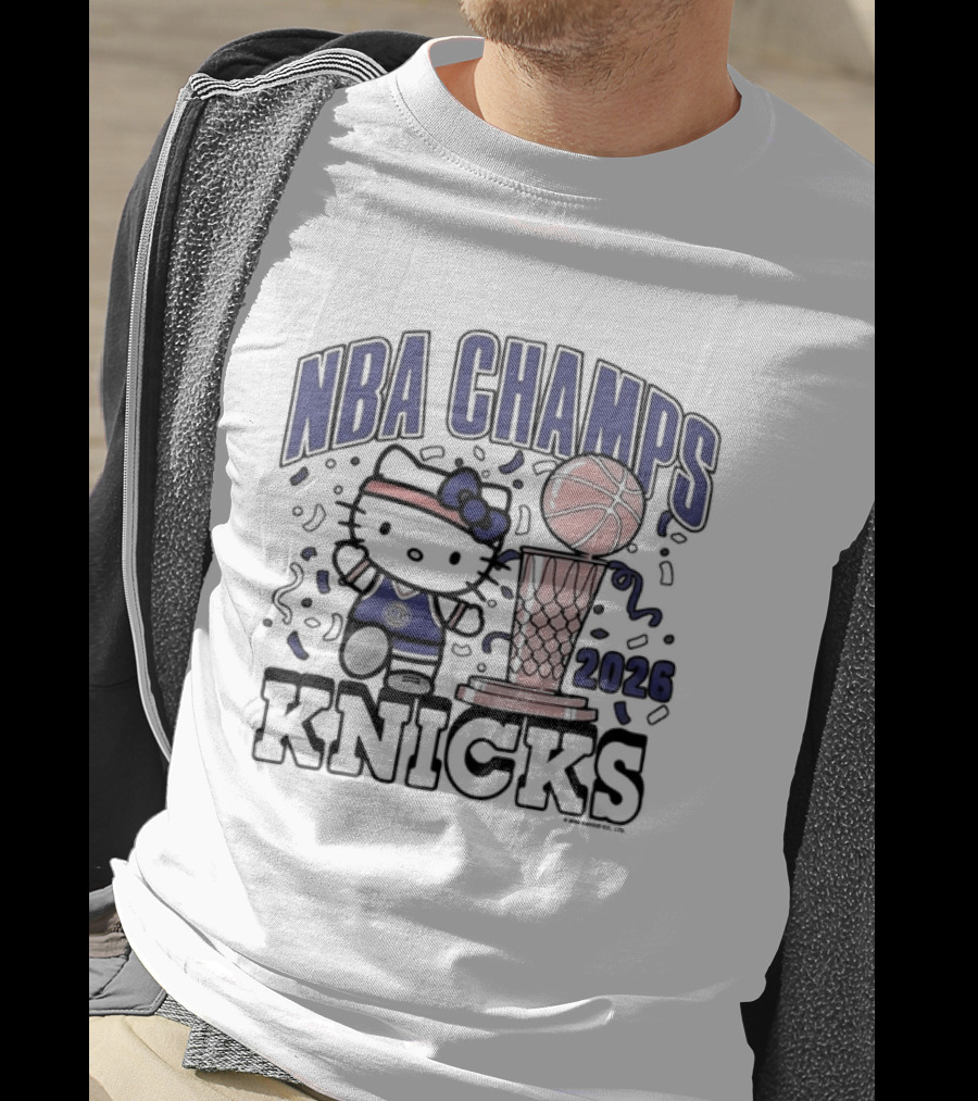 NBA Champs 2026 Knicks Hello Kitty Basketball Celebration T-Shirt