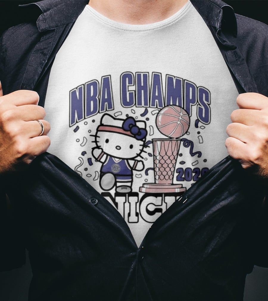 NBA Champs 2026 Knicks Hello Kitty Basketball Celebration T-Shirt