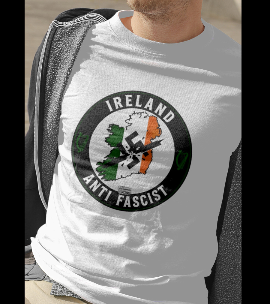 Ireland Anti Fascist Map Design With Tri Color Stripes And Crossed Out T-Shirt