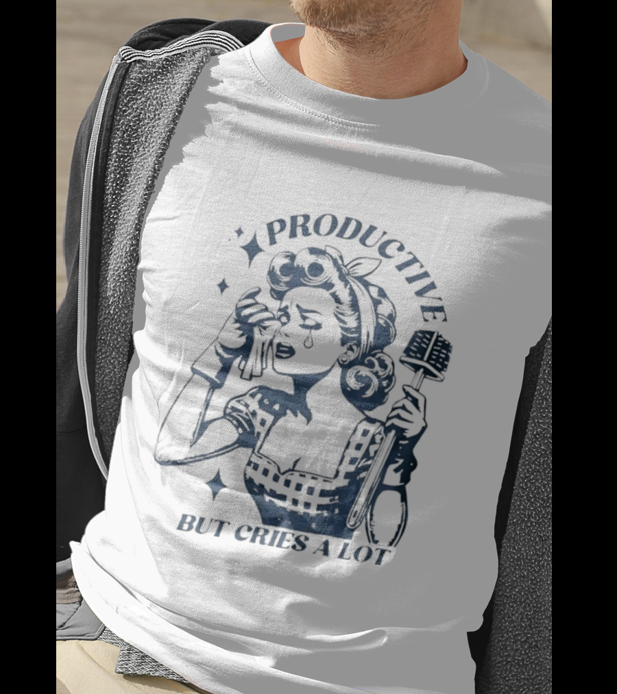 Productive But Cries A Lot Retro Housewife Aesthetic T-Shirt
