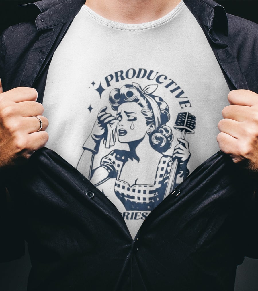 Productive But Cries A Lot Retro Housewife Aesthetic T-Shirt