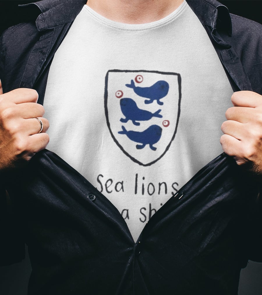 Sea Lions On A Shield Logo England Football Playful T-Shirt