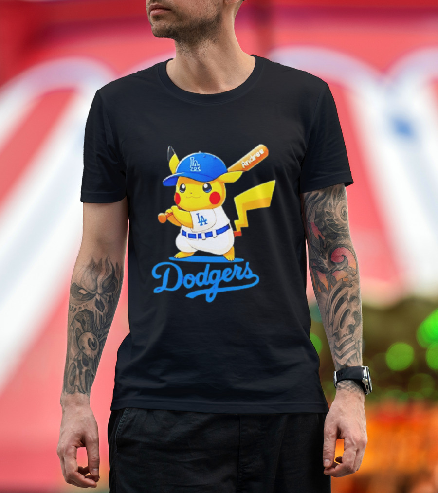 Andree Pikachu Dodgers LA Baseball Batting T-Shirt