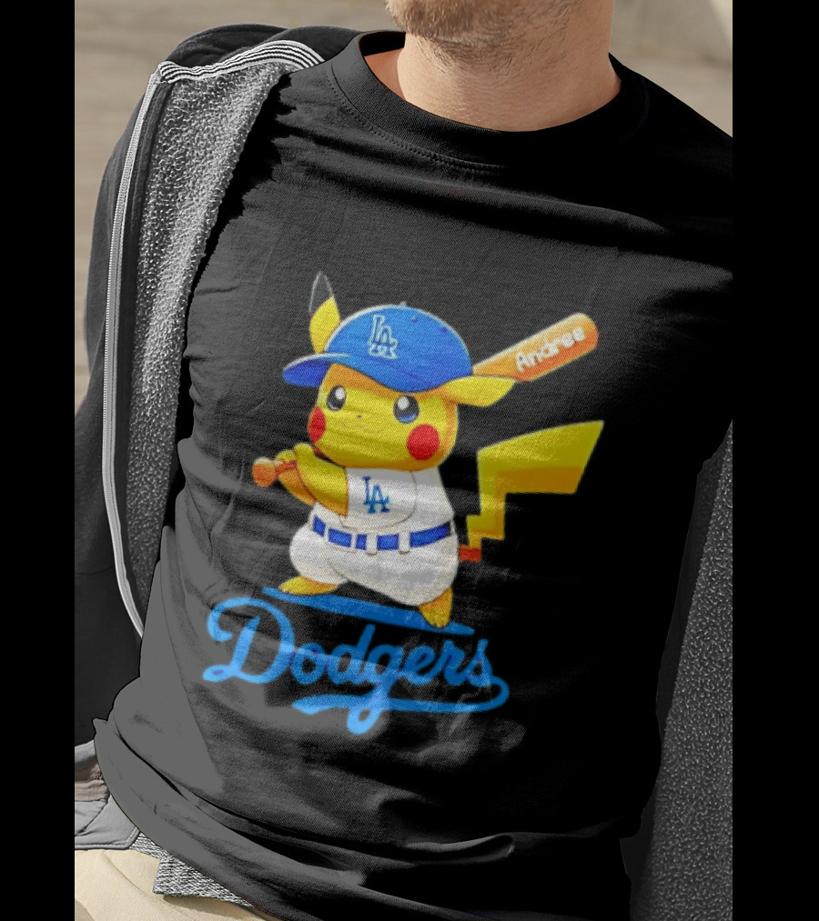 Andree Pikachu Dodgers LA Baseball Batting T-Shirt