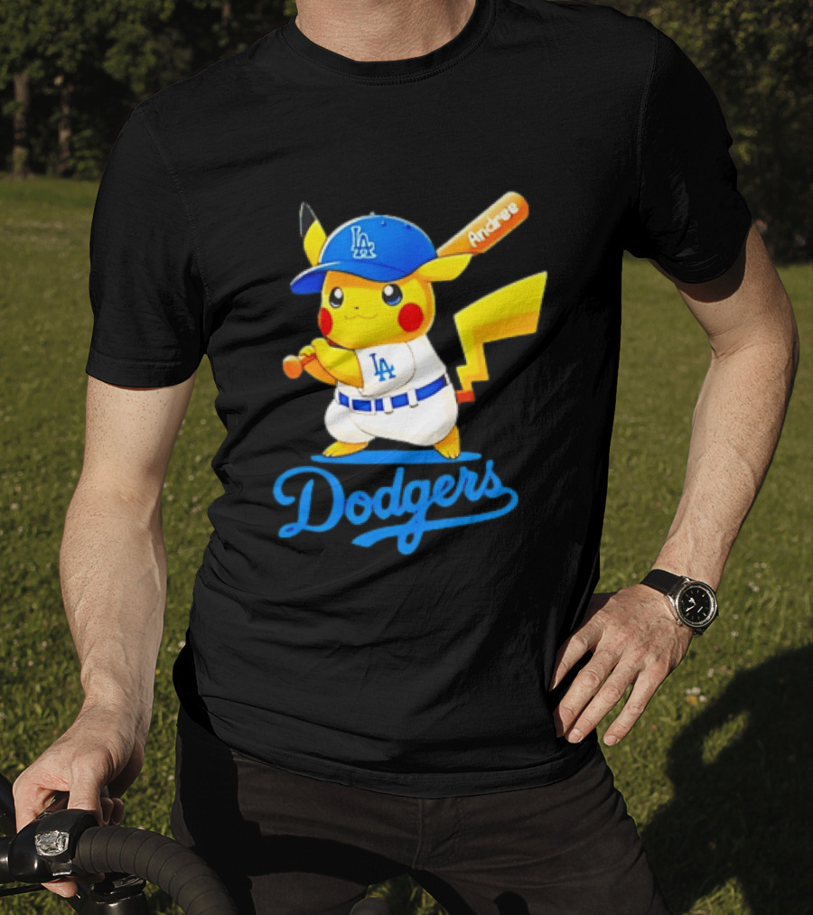 Andree Pikachu Dodgers LA Baseball Batting T-Shirt