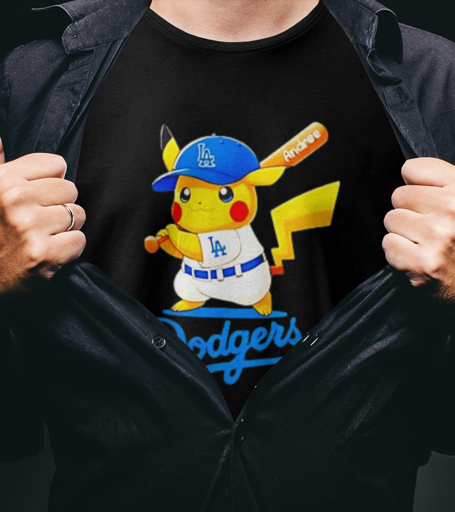 Andree Pikachu Dodgers LA Baseball Batting T-Shirt