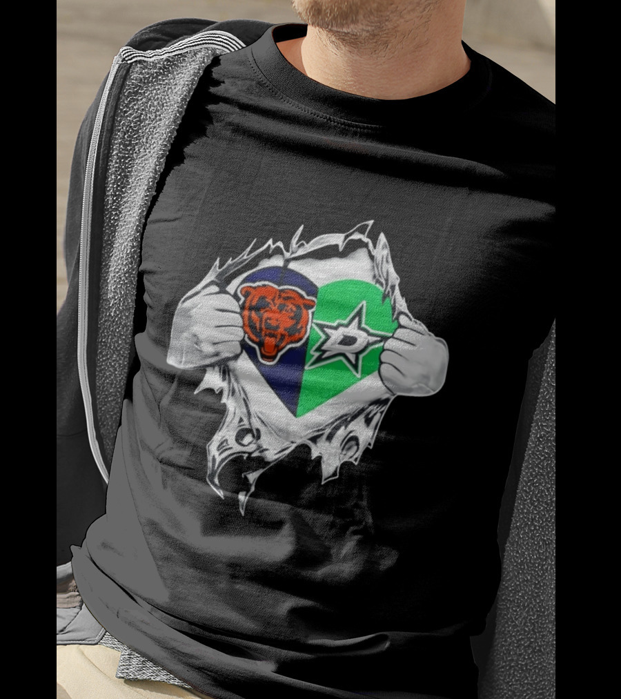 Chicago Bears Dallas Stars Heart Ripping Skin T-Shirt