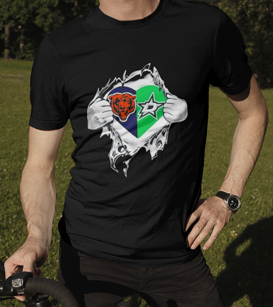 Chicago Bears Dallas Stars Heart Ripping Skin T-Shirt