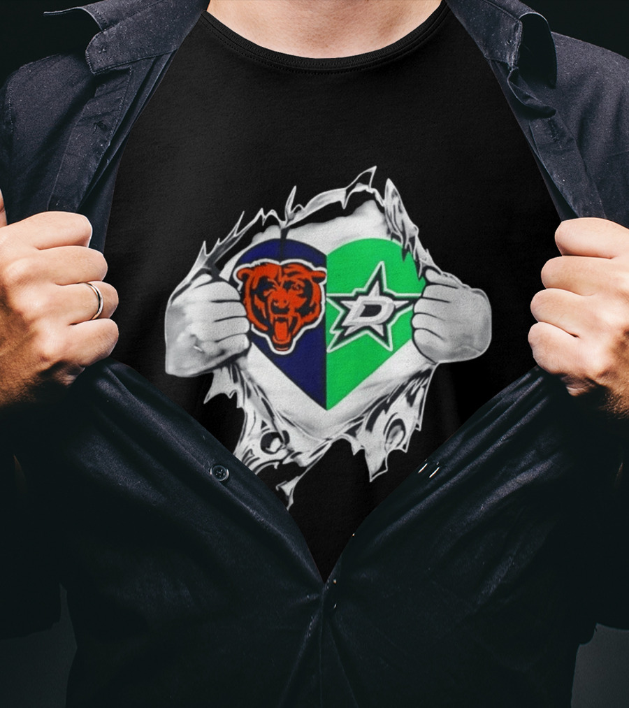 Chicago Bears Dallas Stars Heart Ripping Skin T-Shirt