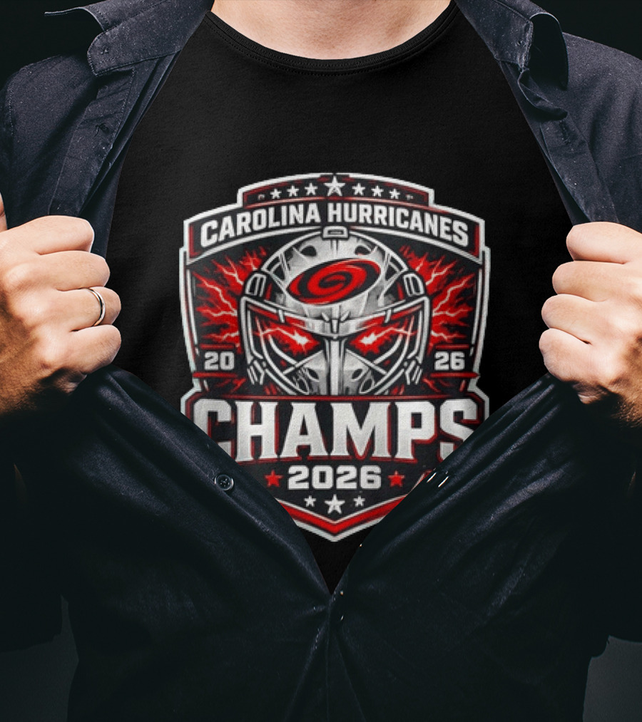 Carolina Hurricanes 2026 Champs Hockey Goalie Helmet T-Shirt
