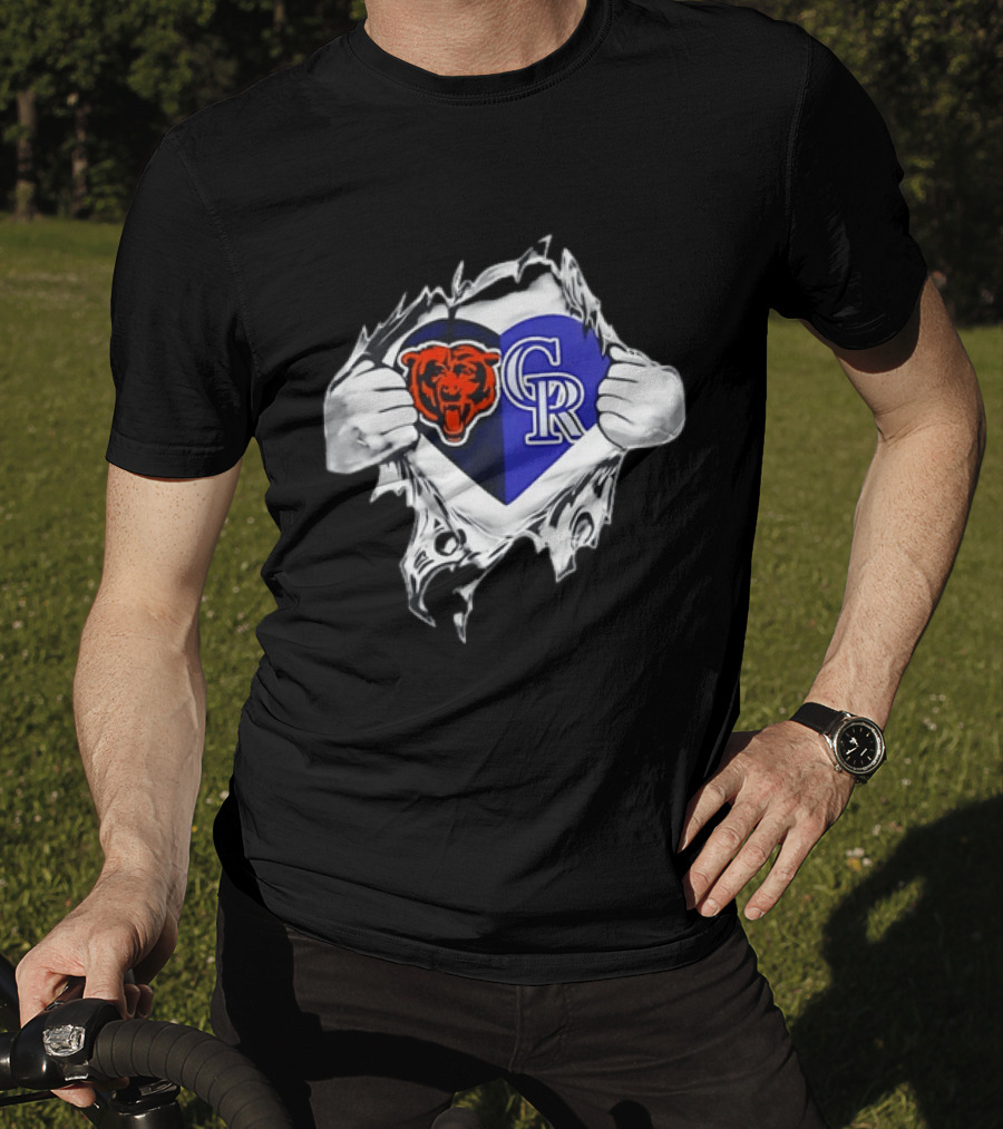 Chicago Bears Colorado Rockies Heart Ripping Open T-Shirt