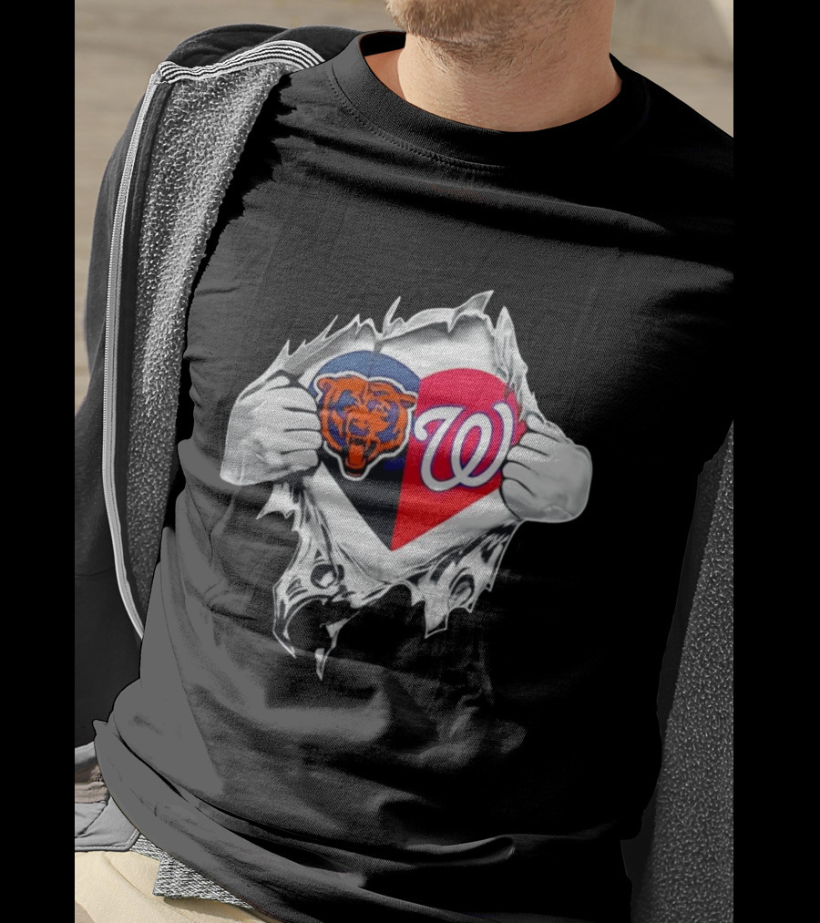 Chicago Bears Washington Nationals Heart Hands Fan Art Image T-Shirt