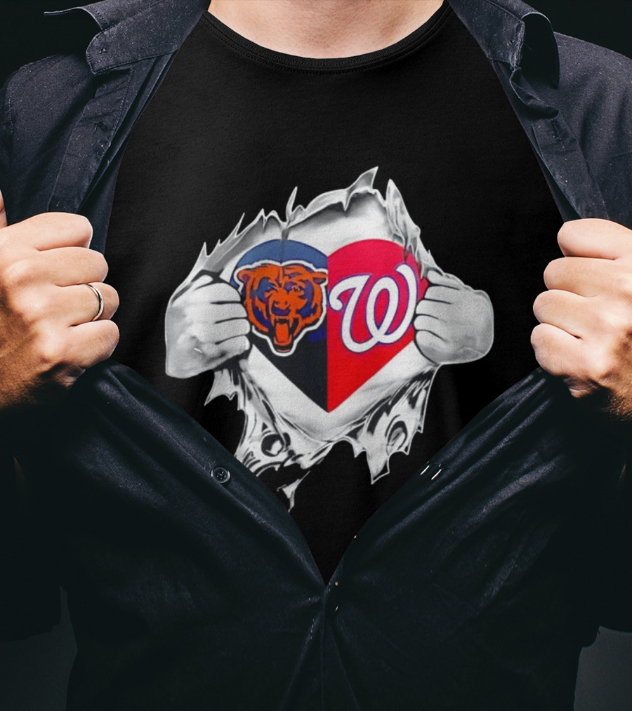 Chicago Bears Washington Nationals Heart Hands Fan Art Image T-Shirt