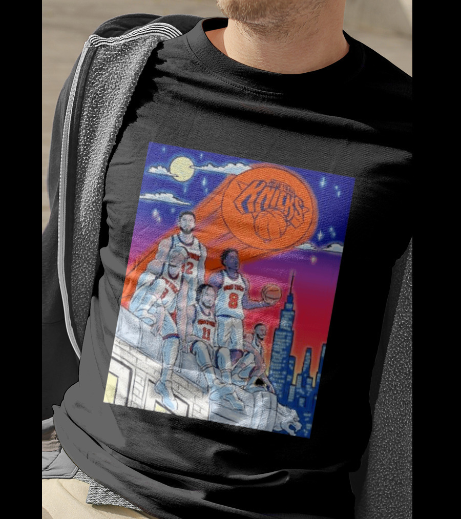 New York Knicks Jalen Brunson Julius Randle Mikal Bridges Basketball City Skyline T-Shirt
