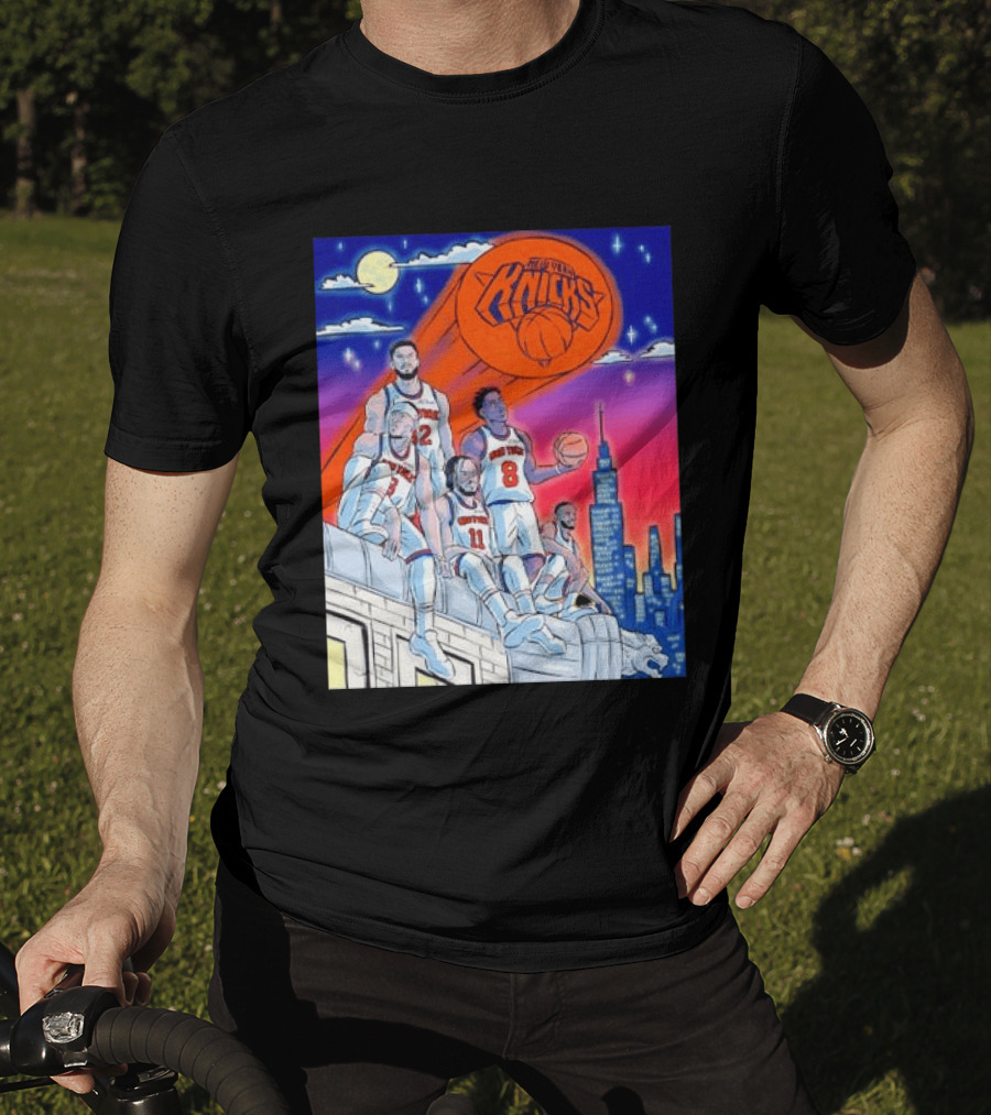 New York Knicks Jalen Brunson Julius Randle Mikal Bridges Basketball City Skyline T-Shirt