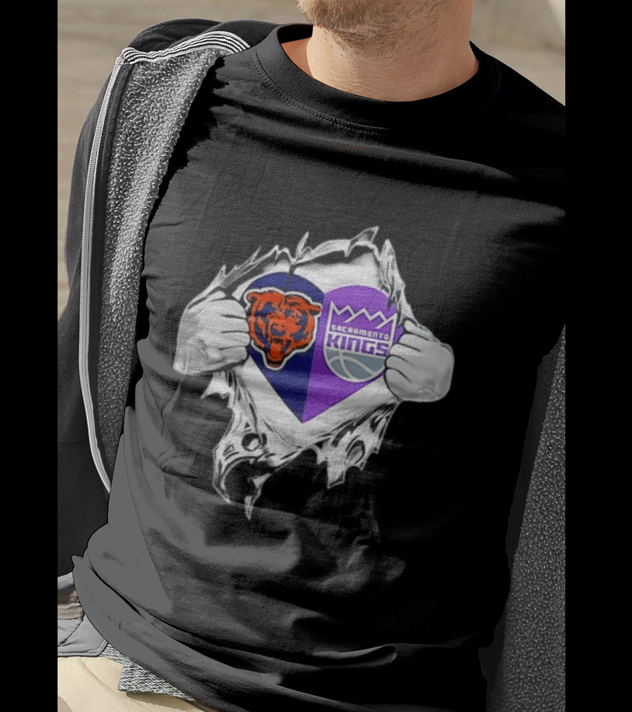 Heart Rip Chicago Bears Sacramento Kings Fan Logo Combo T-Shirt